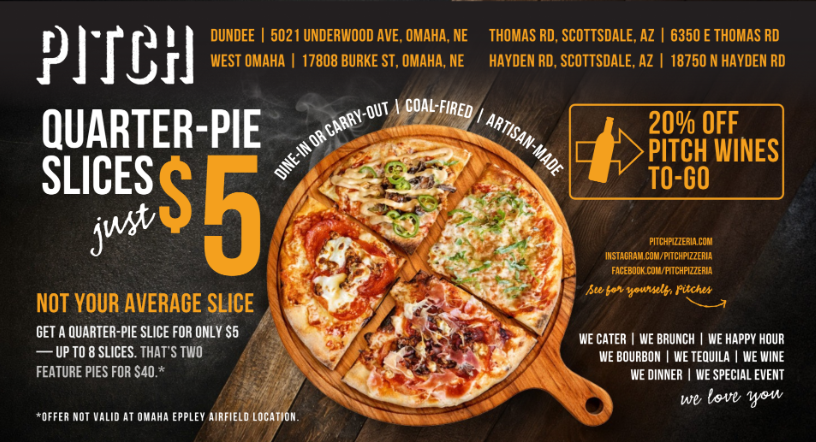 Omaha Local Spotlight postcard sample featuring Pitch Pizzeria